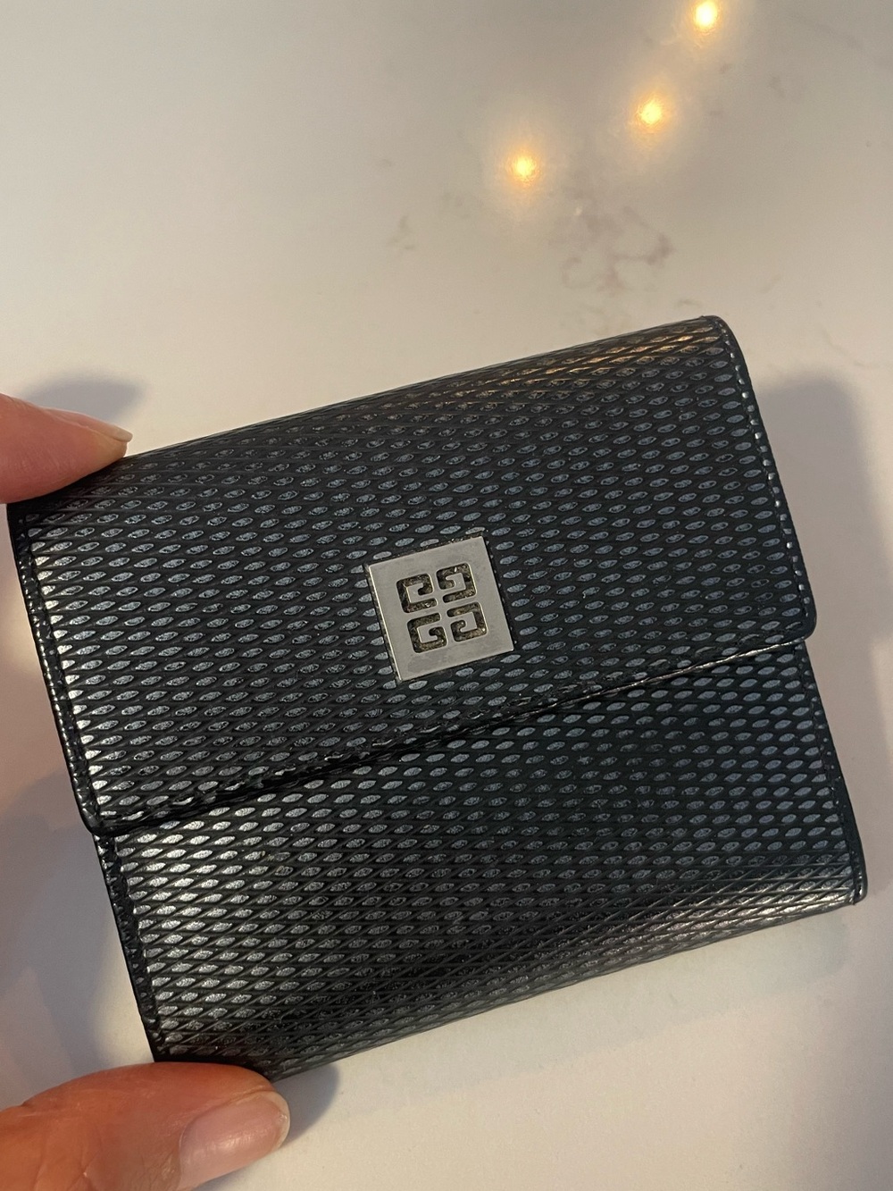 Givenchy Black Textured Leather Compact Card Holder with Silver Hardware/Logo